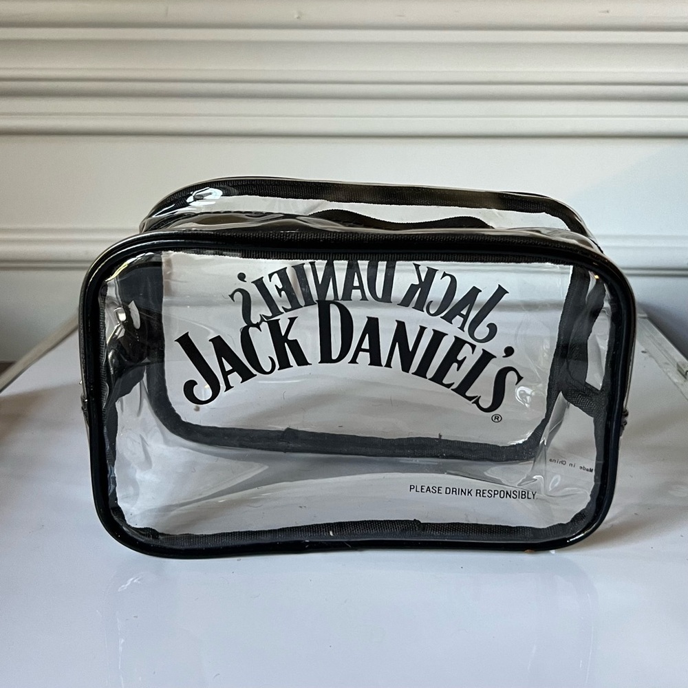 Jack Daniels Tailgate Clear Zipper Travel Purse bag, 7.5x5x3.5” New